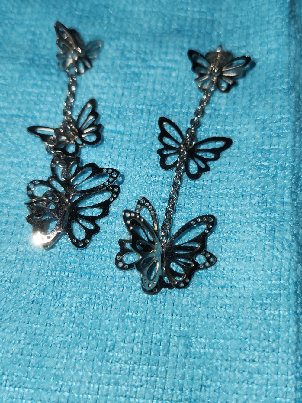 Silver Toned Butterfly Dangle Dainty Earrings